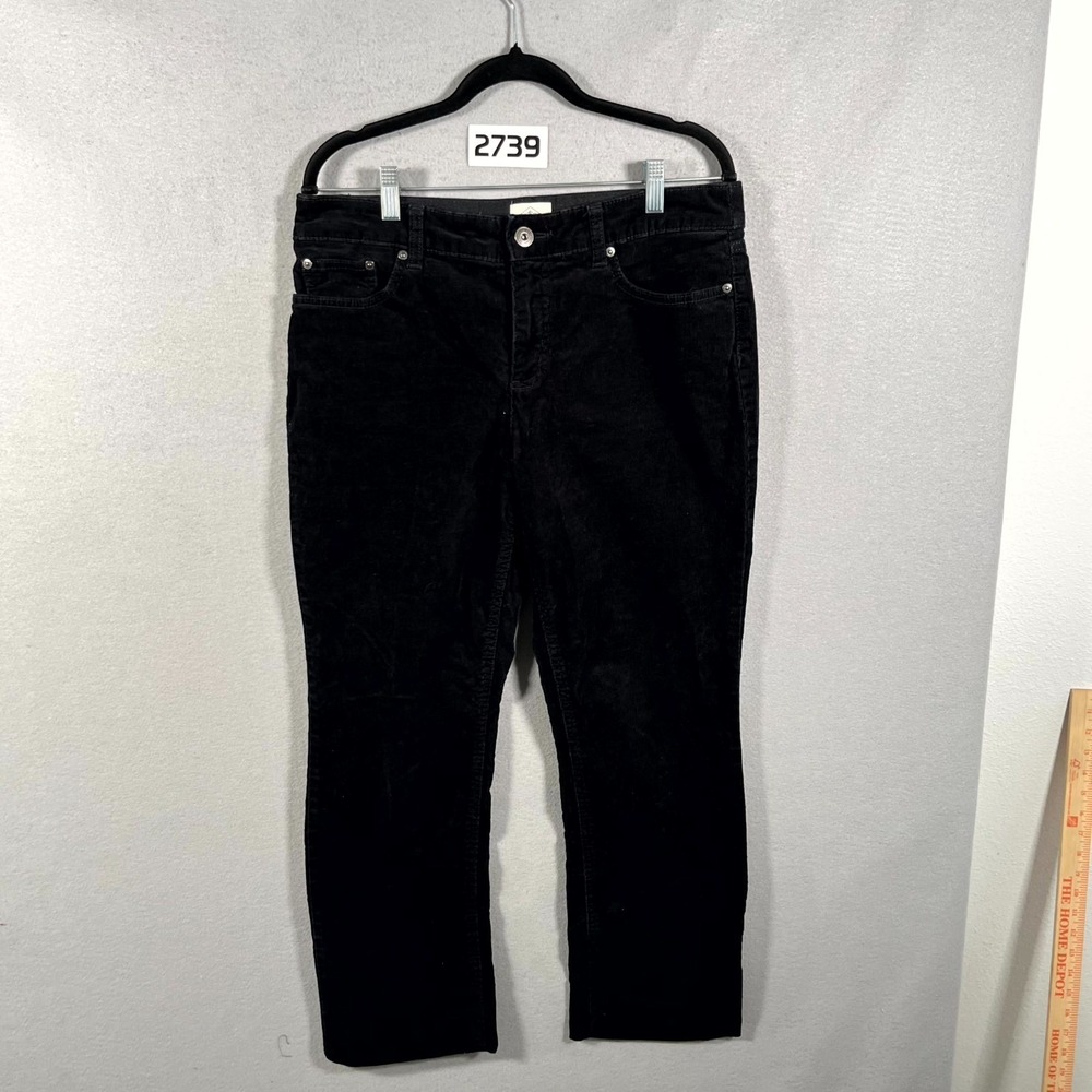 St John's Bay Corduroy Pants Womens 12 Black Cotton Stretch Relaxed Straight Leg